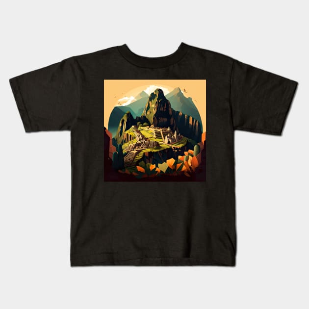 Machu Picchu Peru Illustration Drawing Kids T-Shirt by unrealartwork